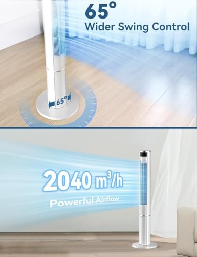 Image of HIFRESH 110CM Tower Fan for Room, Remote & Touch, 3 Speeds &3 Modes, 7H Timer, 25dB Silent Operation, High Speed Bladeless Fan for Home, 65 Oscillation Cover Room up to 25㎡, 50W Low Power Consumption