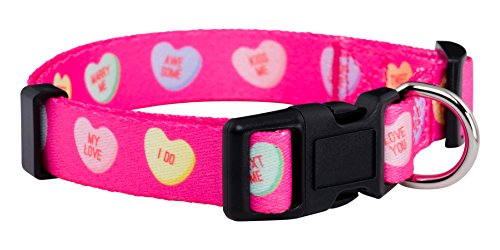 Native Pup Valentine’s Dog Collar- Valentines Day Pet Collars- Valentine Girly Hearts- Pink Red Heart- Cute Boy Girl Puppy Gift- Adjustable for Small, Medium, Large Breeds (Candy Hearts, Small)