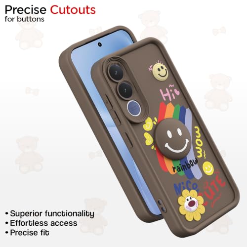 Image of Pikkme Back Cover for Vivo V70 FE 5G | Soft Silicone| Cute Rainbow Smile & 3D Cartoon Flower Design | Shockproof Raised Camera Protection Bumper Case (Brown)