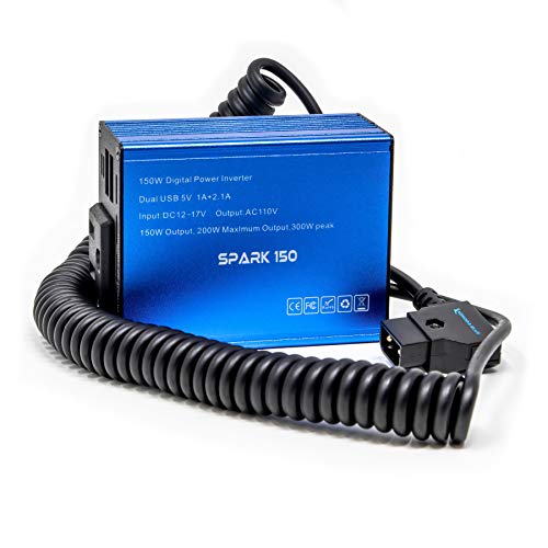 KONDOR BLUE Spark 150 D TAP to AC Power Supply Inverter 150W Mobile Wall Plug Outlet. Compatible with Godox Aperture Quasar T8 Crossfade LED Lights Laptop MacBook + More (P-TAP V Mount Battery) 110V