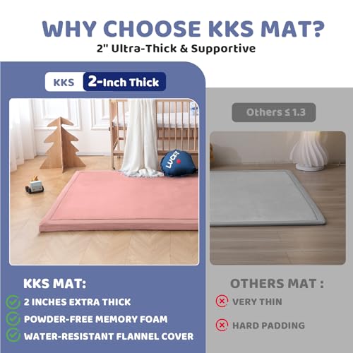 Image of 2-Inch Extra Thick Baby Play Mat for Floor, 59 inchx39 inch Large Ultra Soft Pink Rug, Nursery Rug with Powder-Free Memory Foam & Non-Slip Base for Tummy Time, Perfect for Baby Girl Room Decor