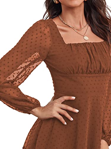 Image of LYANER Women's Polka Dots Square Neck A line Long Sleeve Swiss Dots Mini Dress