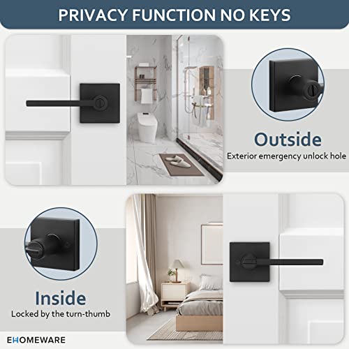 Ehomeware 6 Pcs Matte Black Door Handles For Bedroom Bathroom, Door Knobs Interior In Black Finish, Privacy Door Knobs Heavy Duty Contructions, Keyless Interior Door Knobs, Modern Door Levers #TOP1