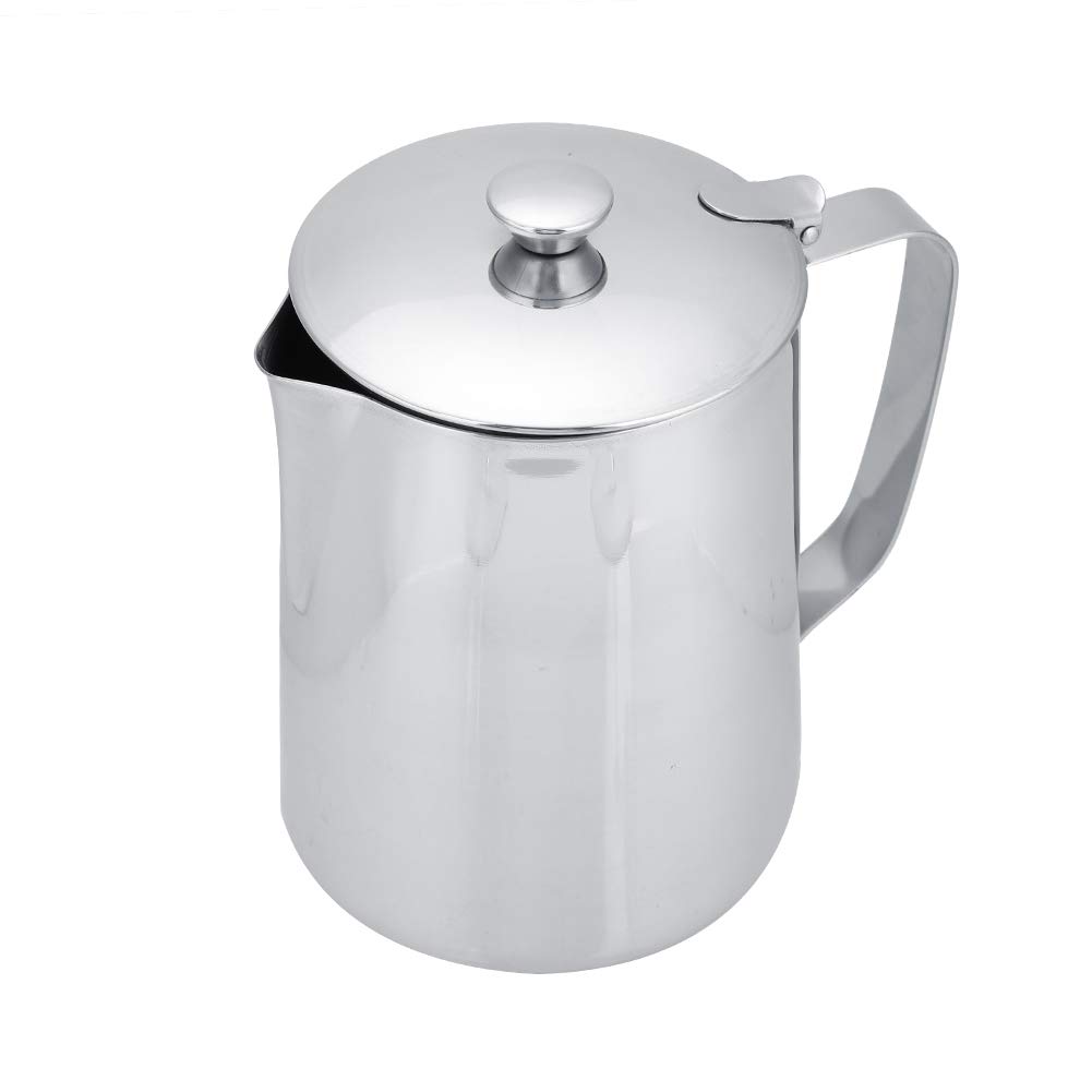 MAGT Pichet à Lait, 2000 ml Mousseur à Lait En Acier Inoxydable avec Couvercle, Bec Verseur Sans Gouttes, Poignée Ergonomique, Pour Latte Café Art
