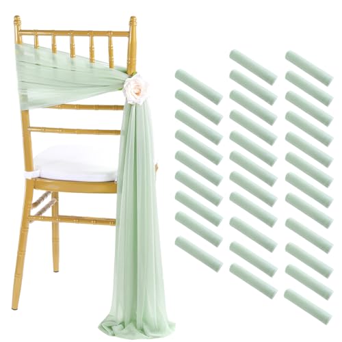 Sage Green Chair Sashes Banquet: 32 Pieces Wedding Dinner Chair Draping Fabric - Reception Chairs Cover Decora
