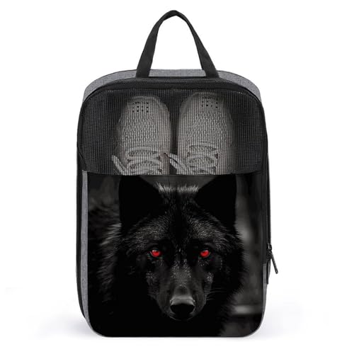 Black Red Eyed Wolf Shoe Bags for Travel Water-Resistant Shoes Pouch with Handle Fashion Shoe Organizer with Zipper Closure Portable Sneaker Carrier for Men & Women Daily Use