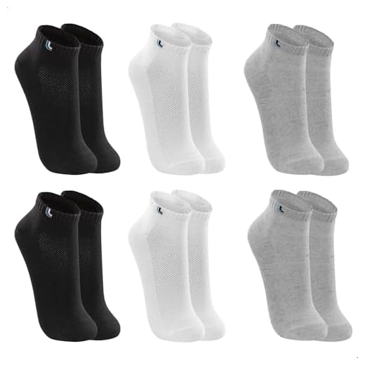 LUPO Kit 6 Pares de Meia Cano Curto Esportiva Algodão Cotton Microfuros Respiráveis Punho Elástico Unissex, 2 Brancas - 2 Cinzas - 2 Pretas, 37-40