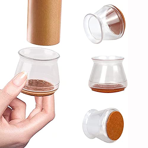 Singring Chair Leg Floor Protector 24PCS Chair Leg Caps Silicone Furniture Foot Protector with Felt Pads (Transparent Brown)