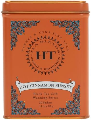 Harney & Sons Caffeinated Hot Cinnamon Sunset Black Tea with Orange and Cloves Tin 20 Sachets