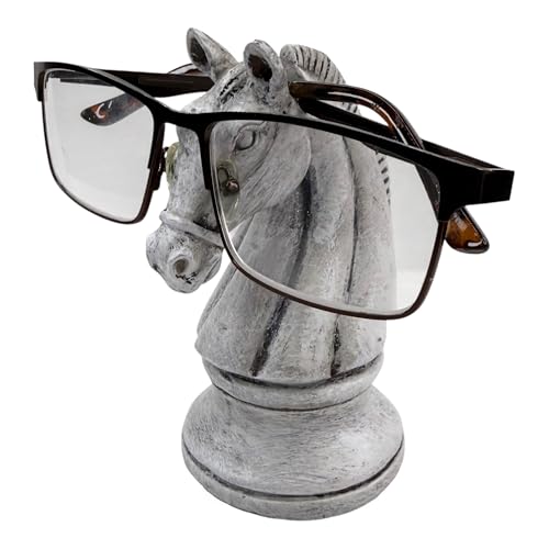 Top Brass Antique White Chess Knight Eyeglass Holder Resin Stand for Eyeglasses Reading Glasses & Sunglasses Chess Piece Lover Decor