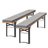 UDPATIO 2er Set Bierbankauflagen mit Bezug 220 x 25 x 4 cm,XL Waschbare auflagen bierzeltgarnitur für Partyzeltgarnitur(Hellgrau, wasserdicht)