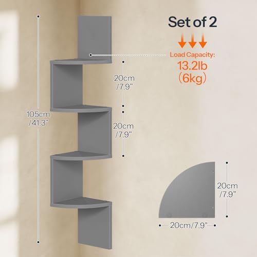 Image of HOOBRO Corner Shelf Wall-Mounted, Set of 2 Floating Corner Shelves for Wall, 4-Tier Bookshelves for Wall Decor in Living Room, Bedroom, Home Office, Dove Gray GY25BJP201