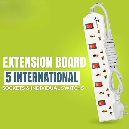 Image of MULTYBYTE 5 Socket 5 Switch Power Saving Outlet Extension Board, High Speed, Fast Charging- Power Strip, Surge Protector, 2M Cable Shockproof Fire-Retardant, Multipurpose Use Spike for Home & Office