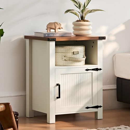 Joaxswe Nightstand with Charger Station and USB Port, 18 Inch Farmhouse Night Stand with Storage...