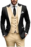HUUTOE Champagne Suit for Men Mens Suits 3 Piece Slim Fit Men Groom Suit for Wedding Mens Suit Black and Gold Suits M Prom Men's Tuxedos Suits 40