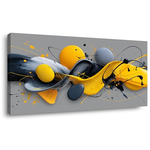 Yellow Abstract Splash Pigment Wall Art for Bedroom Canvas Painting