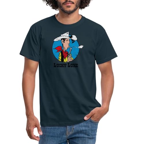 Photo de Spreadshirt Lucky Luke Souffle Son Pistolet T-Shirt Homme, XL, Marine