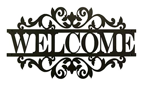 Panneau de bienvenue en métal noir pour embellir une porte d'entrée terne