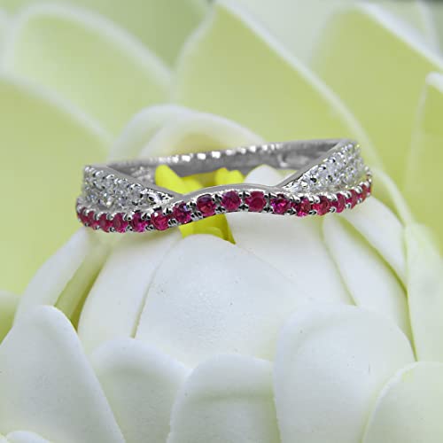 Dazzlingrock Collection Round Ruby & White Diamond Stackable Wedding Band Ring For Women In 14K White Gold Size 7 #TOP1