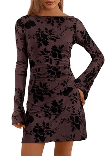 Image of PRETTYGARDEN Women's Fall Floral Long Sleeve Mini Dress