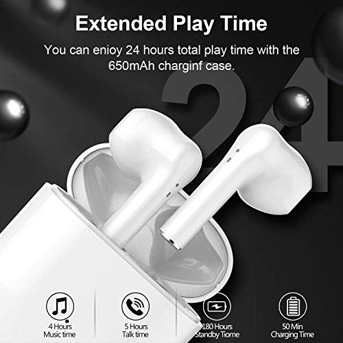 Wireless Earbuds Bluetooth 5.0 Headsets with【24Hrs Charging Case】 IPX5 Waterproof, 3D Stereo Headphones in-Ear Ear Buds Built-in Mic, Pop-ups Auto Pairing for iPhone/Samsung/Android
