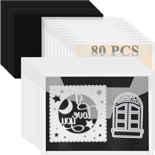 Image of 80 PCS Die Cut Storage Envelopes and Magnet, 0.5mm Thickness Magnetic Sheets for Die Storage, 5.5 x 7.5 Inch Die Storage Envelopes, Magnetic Die Storage, Stamp and Die Storage Pockets