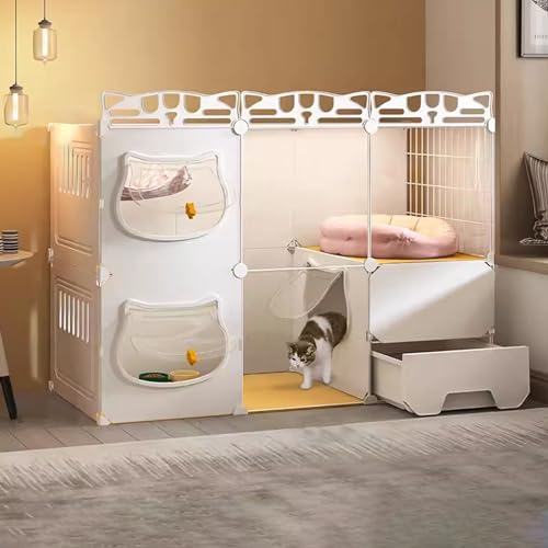 Grand parc pour chat HD villa transparente multicouche avec bac à litière