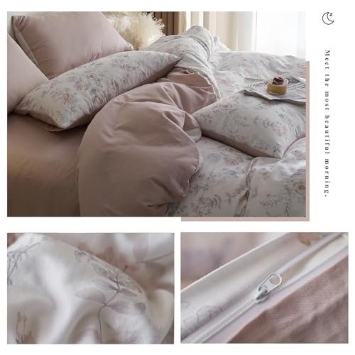VM VOUGEMARKET Garden Flower Duvet Cover Set Queen,Lyocell & Cotton Bedding Set with Flower Pattern,Breathable & Cool Comforter Cover for Summer (Blush Pink,90x90 Inch)