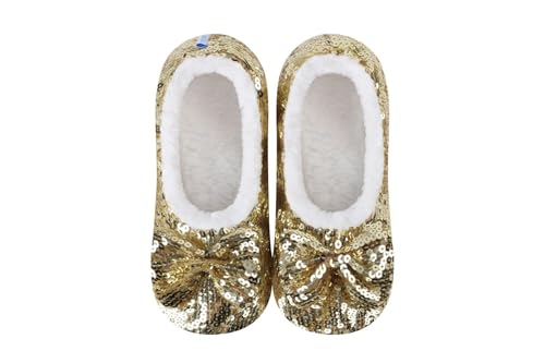 Image of Snoozies Ballerina Bling Metallic Shine Slippers | Sequin House Shoes for Women | Slipper Socks with Grippers | Cute Indoor Footwear