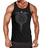 Neverless® Herren Tank-Fenrir Wolf Valknut Vegvisir Wikinger Odin Schwert Runen Kompass nordische Mythologie Muscle Shirt schwarz-grau L