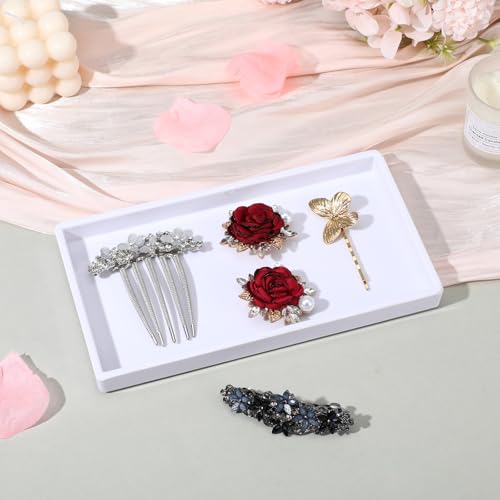 Deko Tablett Badezimmer Tablett Weiß Dekotablett Weiß Desktop Schmuck Schale Kosmetiktablett für Seifenspender Gewebe Kerzen