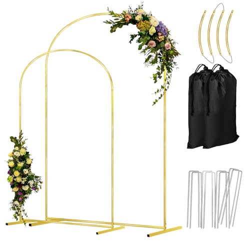 COLRASN Wedding Arch Backdrop Stand Set of 2 Gold Metal Balloon Arch Stand 7.2FT & 6.6FT Backdrop Frame for Birthday Party Wedding Ceremony Graduation Bridal Baby Shower Event Decor by COLRASN - Used condition - US$38.54