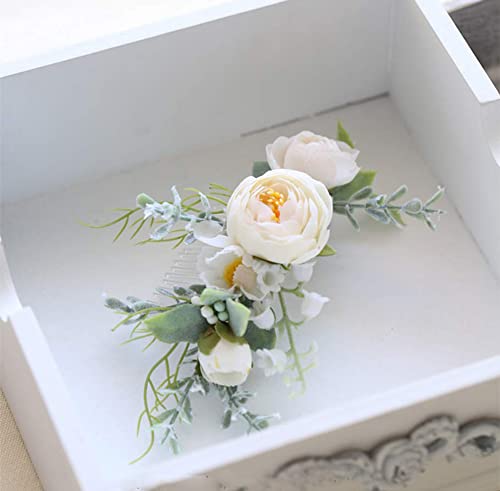 Fiddy898 Wedding Bridal Comb Camellia Hair Comb Ranunculus Green Leaf Floral Clip Headpiece 2002 #TOP4