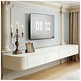 JUNFUNNLE Mueble de TV 240 cm Blanco, Mesa TV Flotante con 2 Cajones 2 Puertas, Mueble de Salón Gran Almacenamiento, Soporte de TV para Salón, Comedor, Dormitorio y Oficina