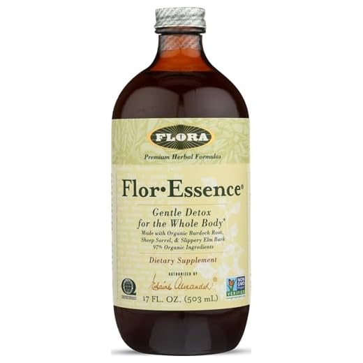 Flora Flor Essence Liquid Tea Blend 17oz - Gentle Detox Cleanse with Burdock Root, Slippery Elm, Kelp, Thistle - Premium Organic Ingredients