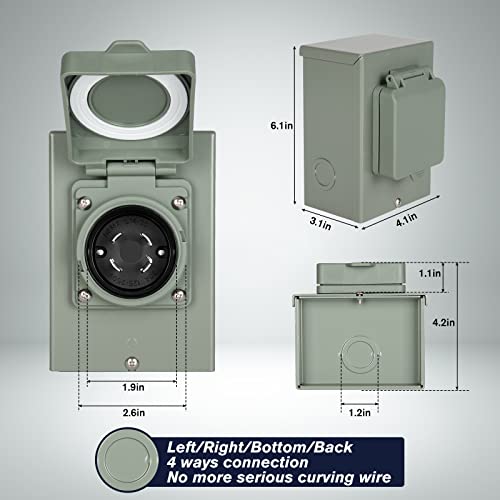 Paulinn 30A Generator Power Inlet Box Nema 3R Generator Outlet Box For Outdoor Receptacle, 4 Prone, Pb30, L14-30P, 125/250 Volt, 7500W 30 Amp Generator Transfer Switch, Weatherproof, Etl Listed #TOP2