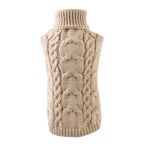 XINDEEK Cable Knit Dog Sweater Turtleneck,Classic Cable Knit Winter Coat Warm Sweater Winter Clothes for Small Medium Dogs Cats(Beige,L)