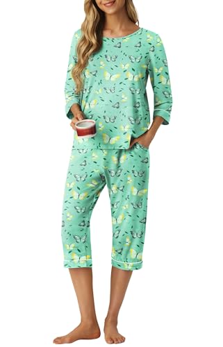 Image of PrinStory Womens Pajama Sets Capri Pjs Soft Lounge Sets XS-4XL