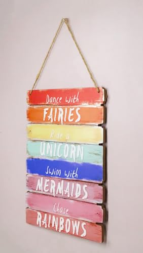 Ebros Nautical Dance With Fairies Ride A Unicorn Swim With Mermaids Chase Rainbows Wooden Wall Decor Sign Sea Star Decorative Plaque 12"Tall Coastal Sandy Bluff Lagoon Marine Nursery Bedroom Or Kitchen - Image 9