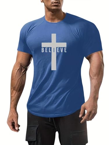 T-shirt bleu marine de qualité Fisoew taille L pour homme