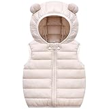 AIWUHE Baby Boys Girls Hooded Puffer Vest Winter Lightweight Sleeveless Bear Ears Zipper Up Jacket White 6-12 Months 80