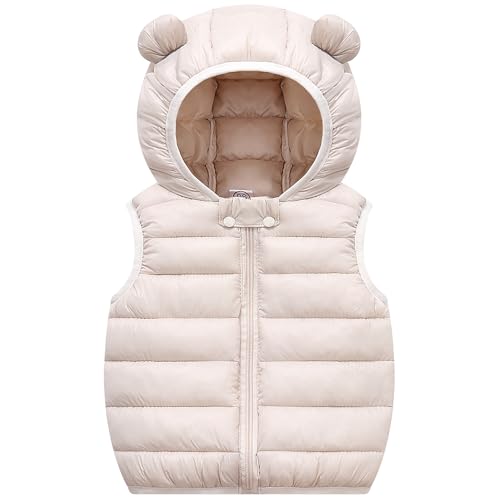Image of AIWUHE Baby Boys Girls Hooded Puffer Vest Winter Lightweight Sleeveless Bear Ears Zipper Up Jacket Down Vest Coat Vests Kids