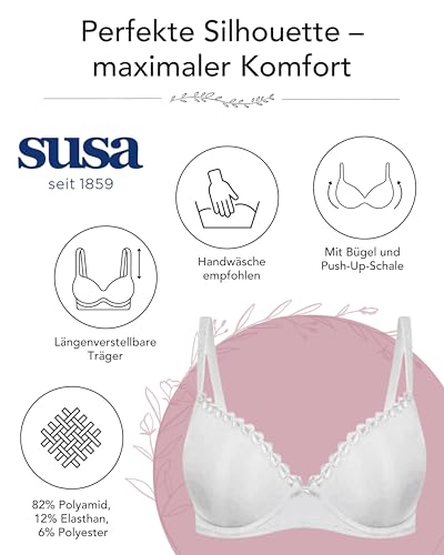 SUSA Dirndl Push Up BH 8025 mit Bügel & zierlicher Schleife - Größe A-E - Dirndl-BH mit Push-Up-Schale & verstellbaren Trägern - Hochwertige Materialien - Bequem & elegant - Ökotex Zertifiziert