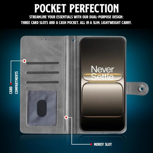 Image of WOW IMAGINE Shock Proof Flip Cover Back Case for 1+ OnePlus Nord CE 5 5G (Magnetic Button Flip Case | Wallet Pockets & Stand | Leather Finish | Aquamarine)