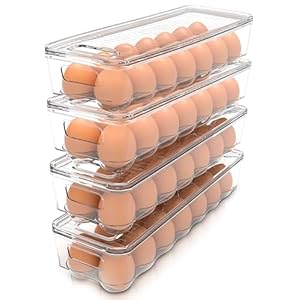 Utopia Home Egg Container With Lid and Handle for Refrigerator – Pack of 4 – Clear Stackable Egg Holder for Kitchen Storage and organization