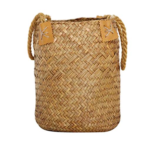 Baoblaze Saco Tecido à Mão Natural para Compras Cesta de Piquenique Cesto de Roupa Suja Escaninho Or