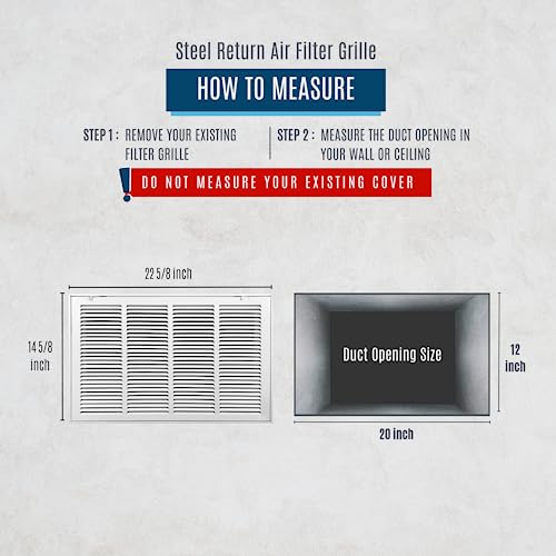 Image of Fits 20x12 Duct Opening | Steel Return Air Filter Grille by Handua [Removable Door] for 1-inch Filters | Vent Cover Grill | White | HVAC Cold Air Intake Grille | Out Dim: 22 5 /8 inchW X 14 5 /8 inchH