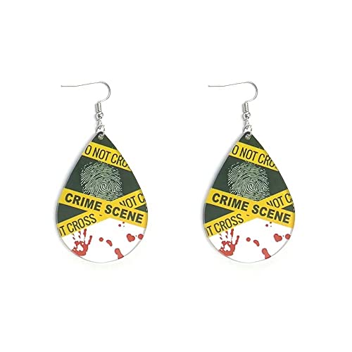 Todu Halloween Earrings for Women Crime Scene Acrylic Drop Dangle Oval Geometric Fingerprint Handprint Bloodstain Earrings Party Jewelry Halloween Costume Accessories