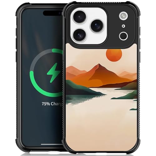 Goodsprout Compatible with iPhone 17 Pro Case,for MagSafe Amazing Pattern Design Shockproof Anti-Scratch Hard PC Back Case for iPhone 17 Pro Yellow Sunrise River Mountain