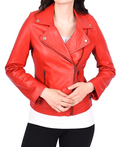 Veste de moto en cuir pour femme coupe classique motard coloris houx